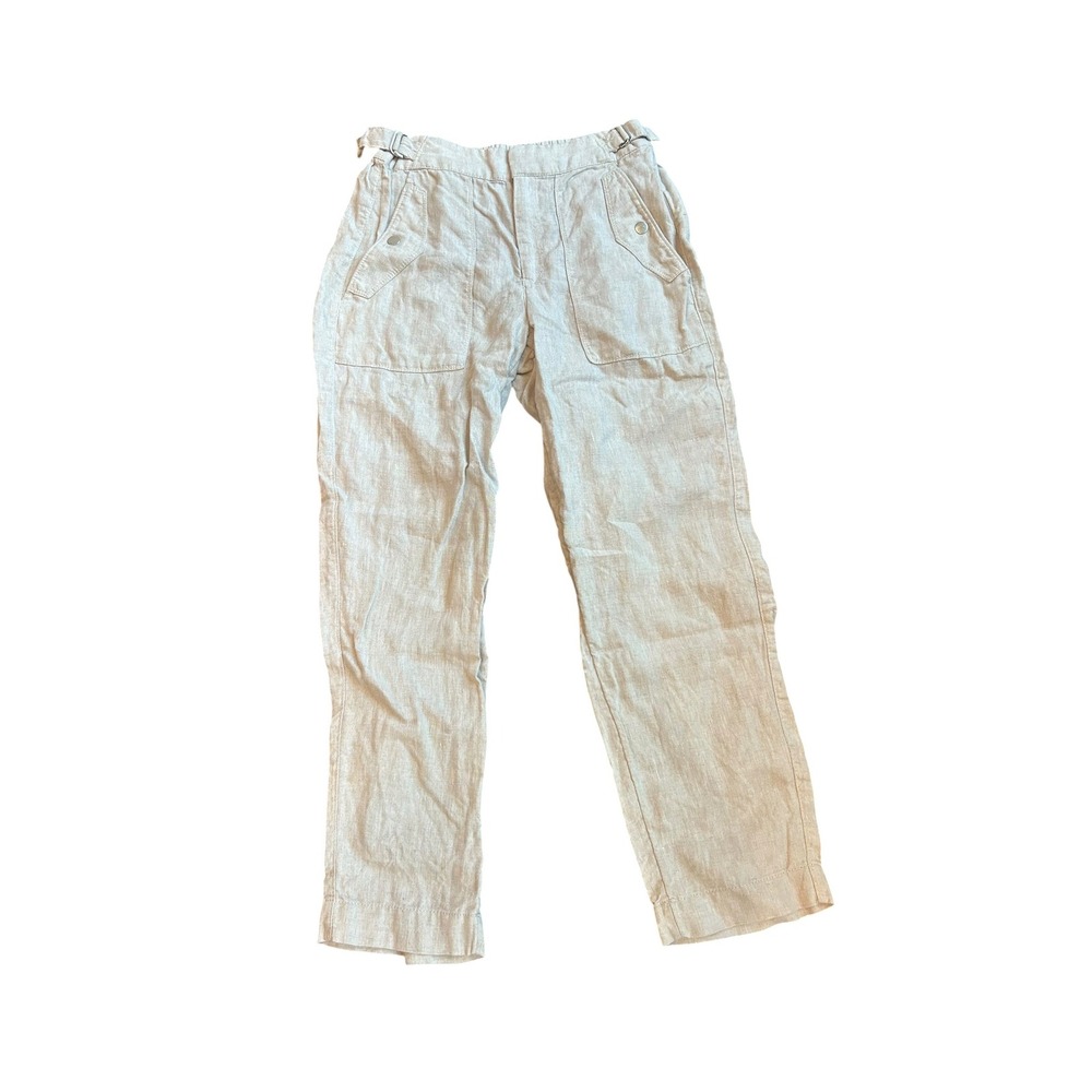 Athleta Voyager Linen Pant High Rise Straight Leg Adjustable Waist Beige Size 2 - Picture 3 of 8